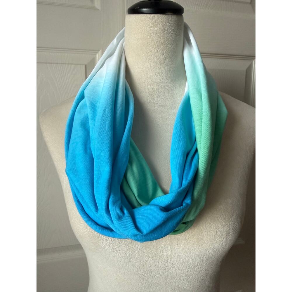J. Jill Blue Green White Ombré Infinity Scarf 100% Cotton Lightweight Coastal